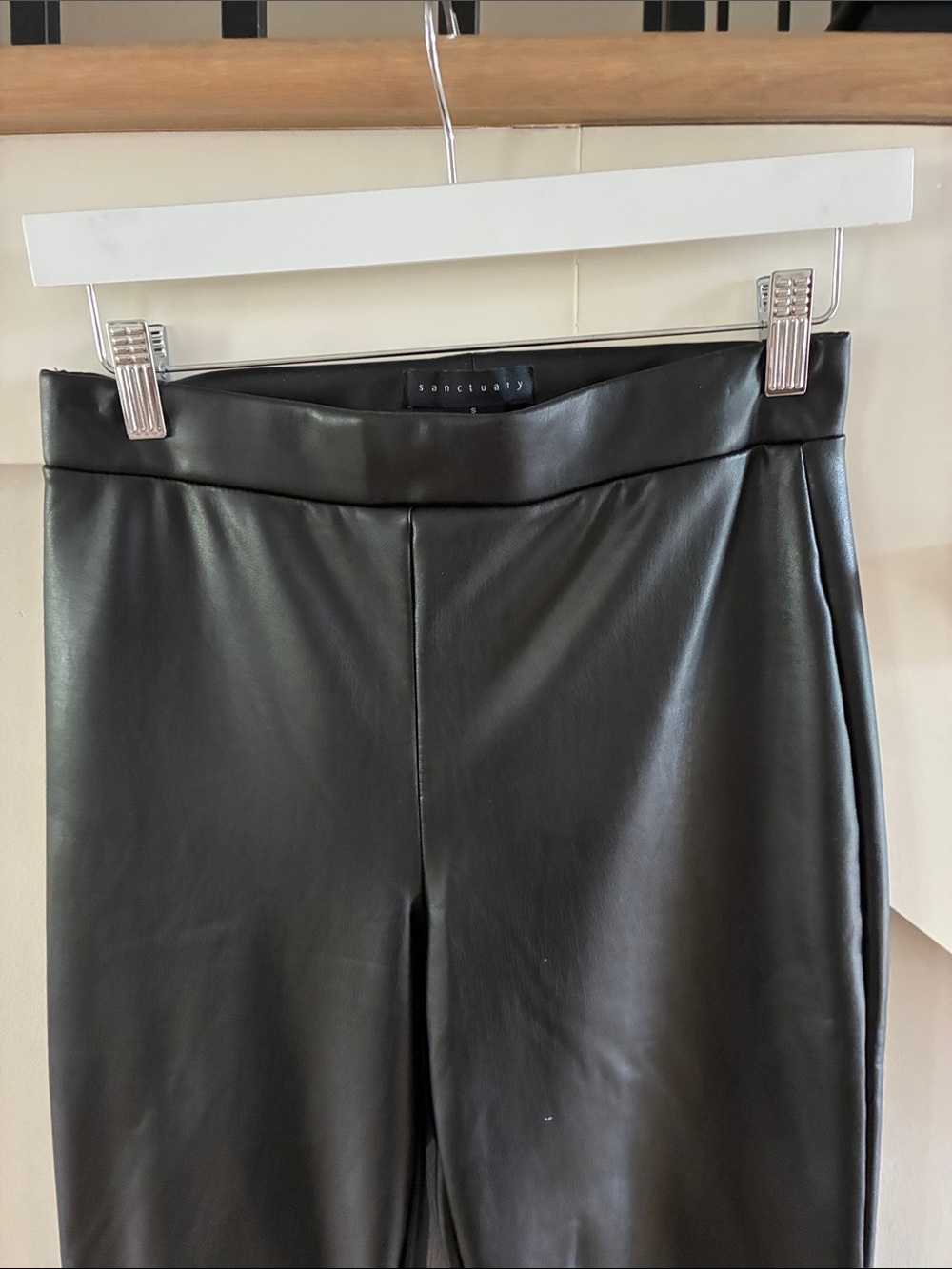 Sanctuary Black Faux Leather Trousers with Smooth Finish